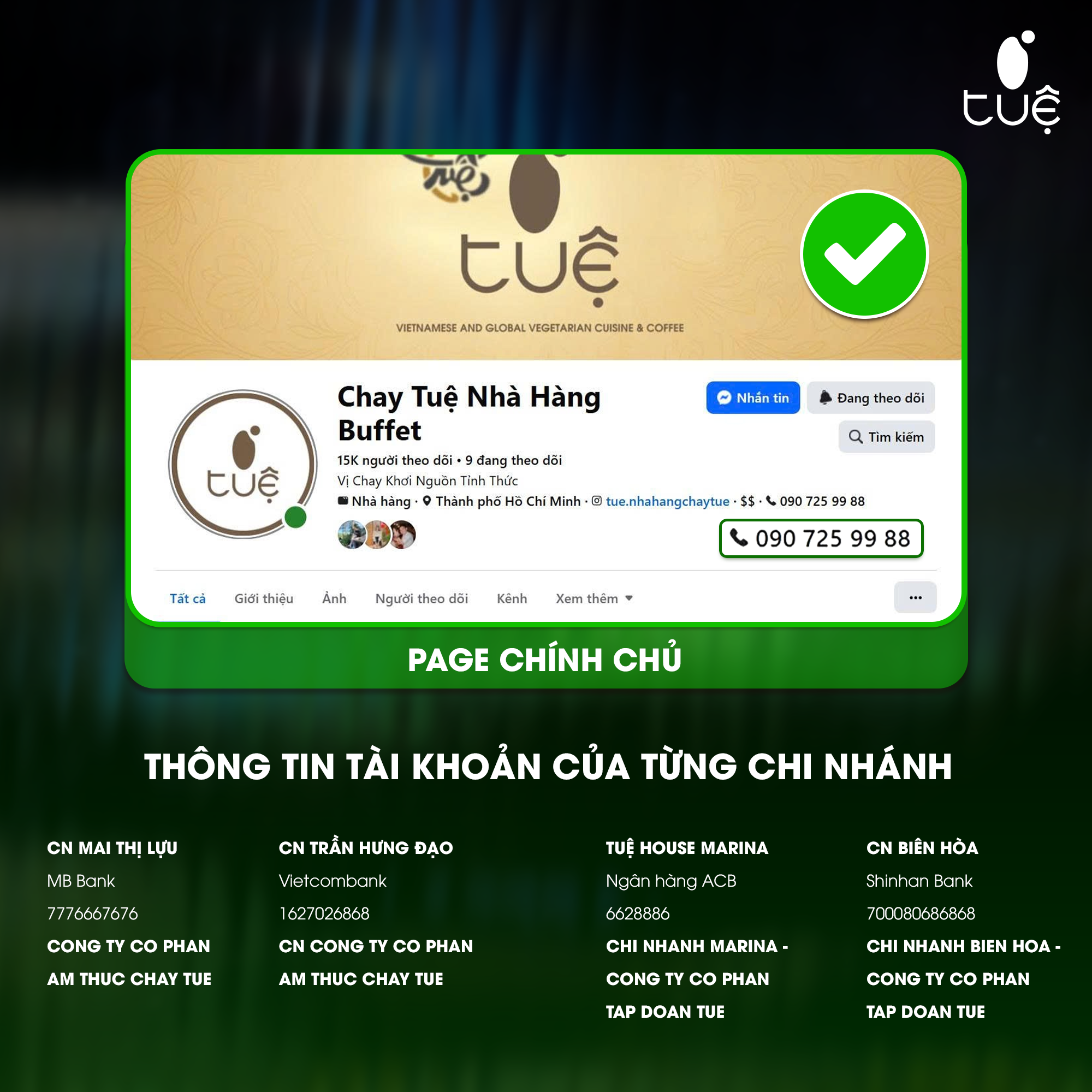 Cảnh báo giả mạo fanpage Nhà Hàng Chay Tuệ