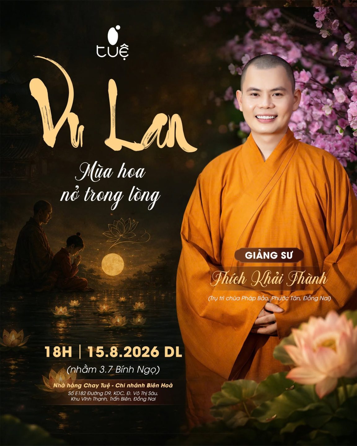 Thiền trà Vu Lan 2026 – Mùa Hoa Nở Trong Lòng tại Nhà hàng Chay Tuệ Biên Hòa
